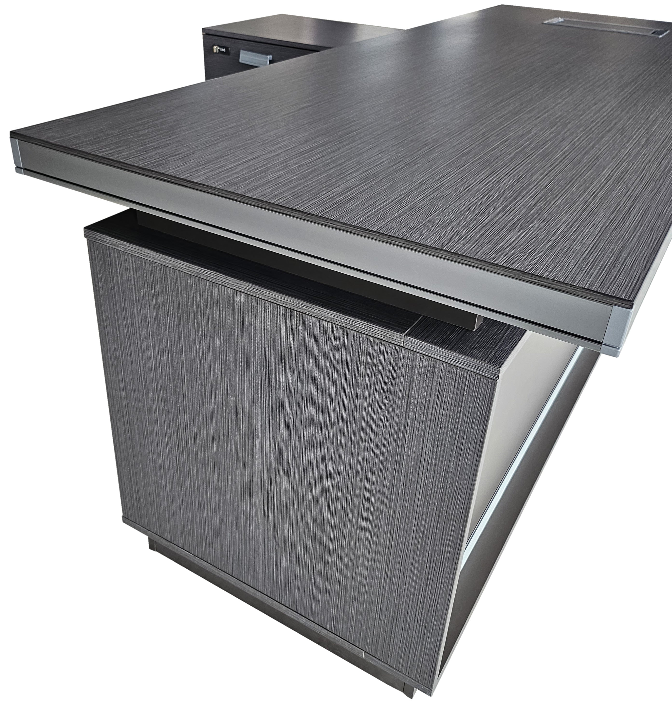 Modern Grey Aluminium Edged Melamine Corner Executive Office Desk with Full Length Top - 1800mm - WKO-FL-C-D0518